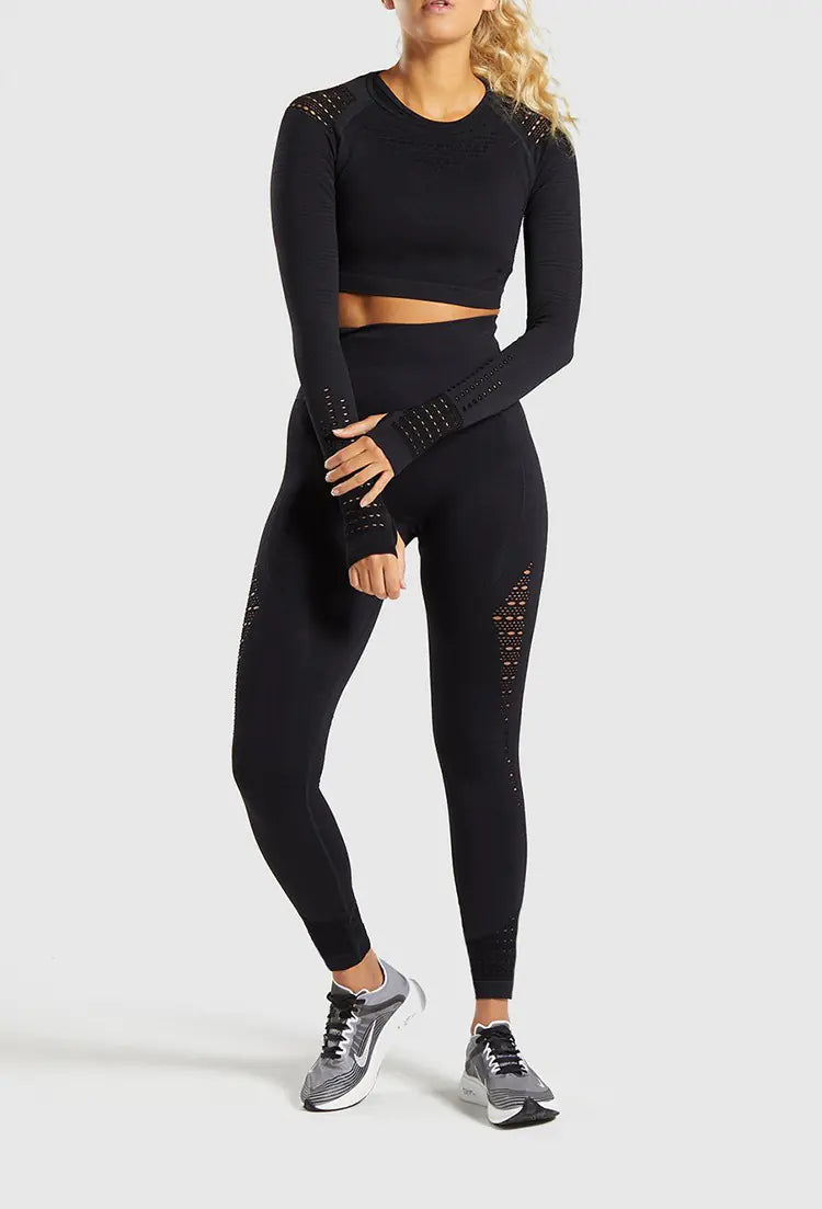 Seamless Yoga Pants and Crop Top Fitness Set for Women