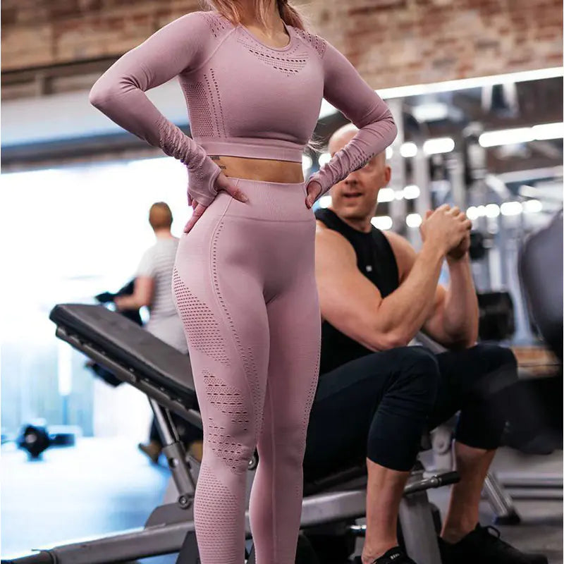 Seamless Yoga Pants and Crop Top Fitness Set for Women