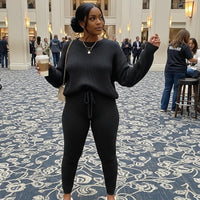 Fashion and Casual Knitted Top and Trousers Women'S Wool 2-Piece Set