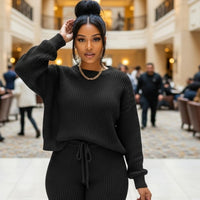 Fashion and Casual Knitted Top and Trousers Women'S Wool 2-Piece Set