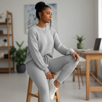 Fashion and Casual Knitted Top and Trousers Women'S Wool 2-Piece Set
