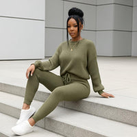 Fashion and Casual Knitted Top and Trousers Women'S Wool 2-Piece Set
