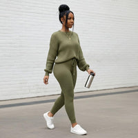 Fashion and Casual Knitted Top and Trousers Women'S Wool 2-Piece Set