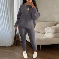 Fashion and Casual Knitted Top and Trousers Women'S Wool 2-Piece Set