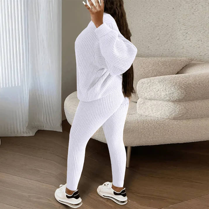 Fashion and Casual Knitted Top and Trousers Women'S Wool 2-Piece Set