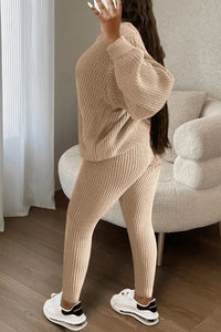 Fashion and Casual Knitted Top and Trousers Women'S Wool 2-Piece Set