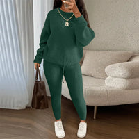 Fashion and Casual Knitted Top and Trousers Women'S Wool 2-Piece Set