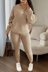 Fashion and Casual Knitted Top and Trousers Women'S Wool 2-Piece Set
