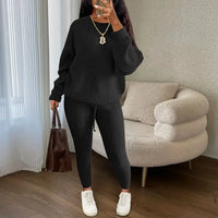 Fashion and Casual Knitted Top and Trousers Women'S Wool 2-Piece Set