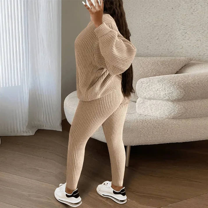 Fashion and Casual Knitted Top and Trousers Women'S Wool 2-Piece Set
