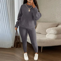 Fashion and Casual Knitted Top and Trousers Women'S Wool 2-Piece Set