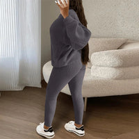 Fashion and Casual Knitted Top and Trousers Women'S Wool 2-Piece Set