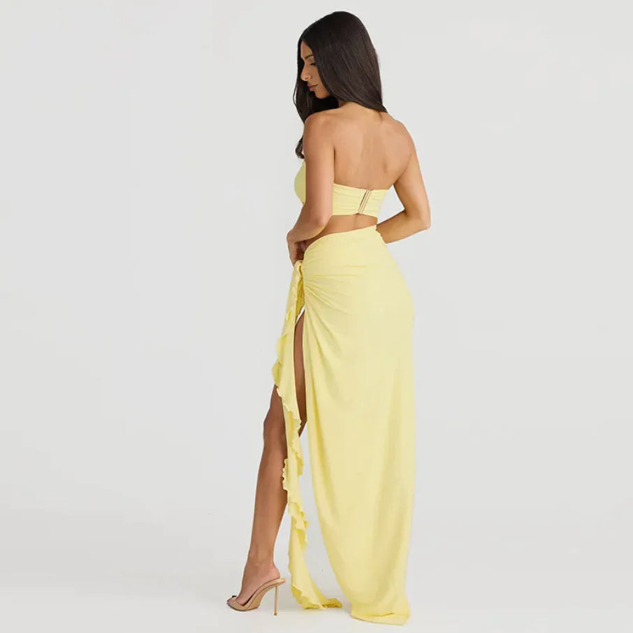 Flower Tube Top Vest High Split Strap Skirt Dress