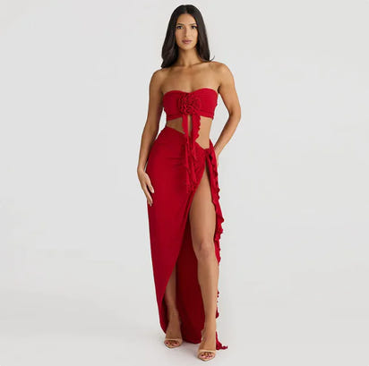 Flower Tube Top Vest High Split Strap Skirt Dress