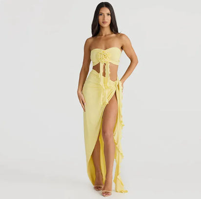 Flower Tube Top Vest High Split Strap Skirt Dress