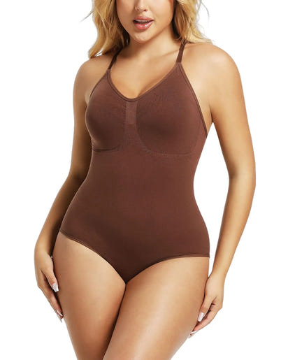Women’s Bodysuit Tummy Control Shapewear Seamless Racerback Body Suit Body Sculpting Shaper Tank Top (Brown Medium)