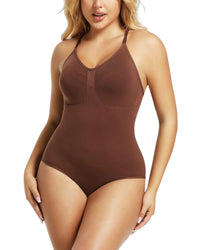 Women’s Bodysuit Tummy Control Shapewear Seamless Racerback Body Suit Body Sculpting Shaper Tank Top (Brown Medium)