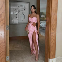 Flower Tube Top Vest High Split Strap Skirt Dress