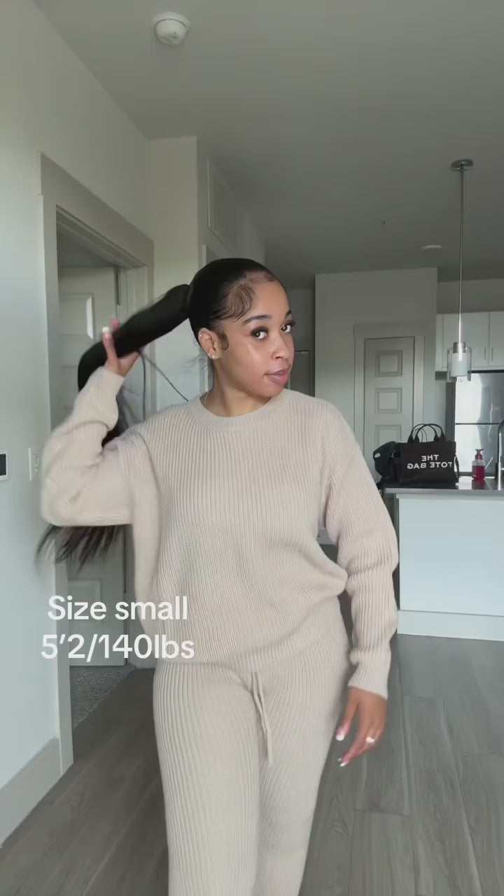 Fashion and Casual Knitted Top and Trousers Women'S Wool 2-Piece Set video